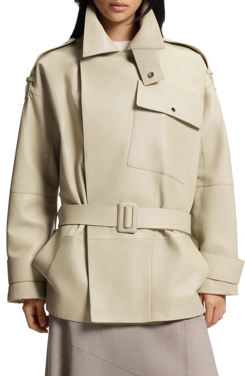 BOSS Satila Short Leather Trench Coat, Main, color, Pumice