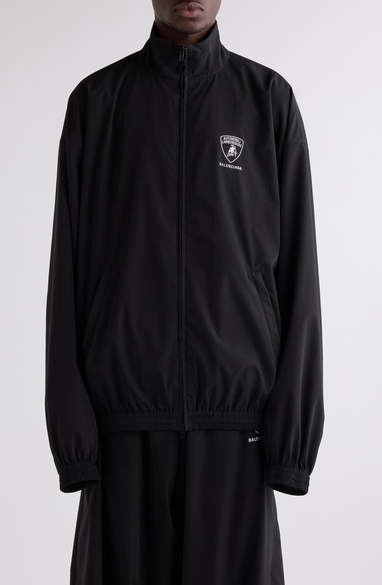 Balenciaga x Automobili Lamborghini Logo Embroidered Track Jacket, Main, color, 1000 Black