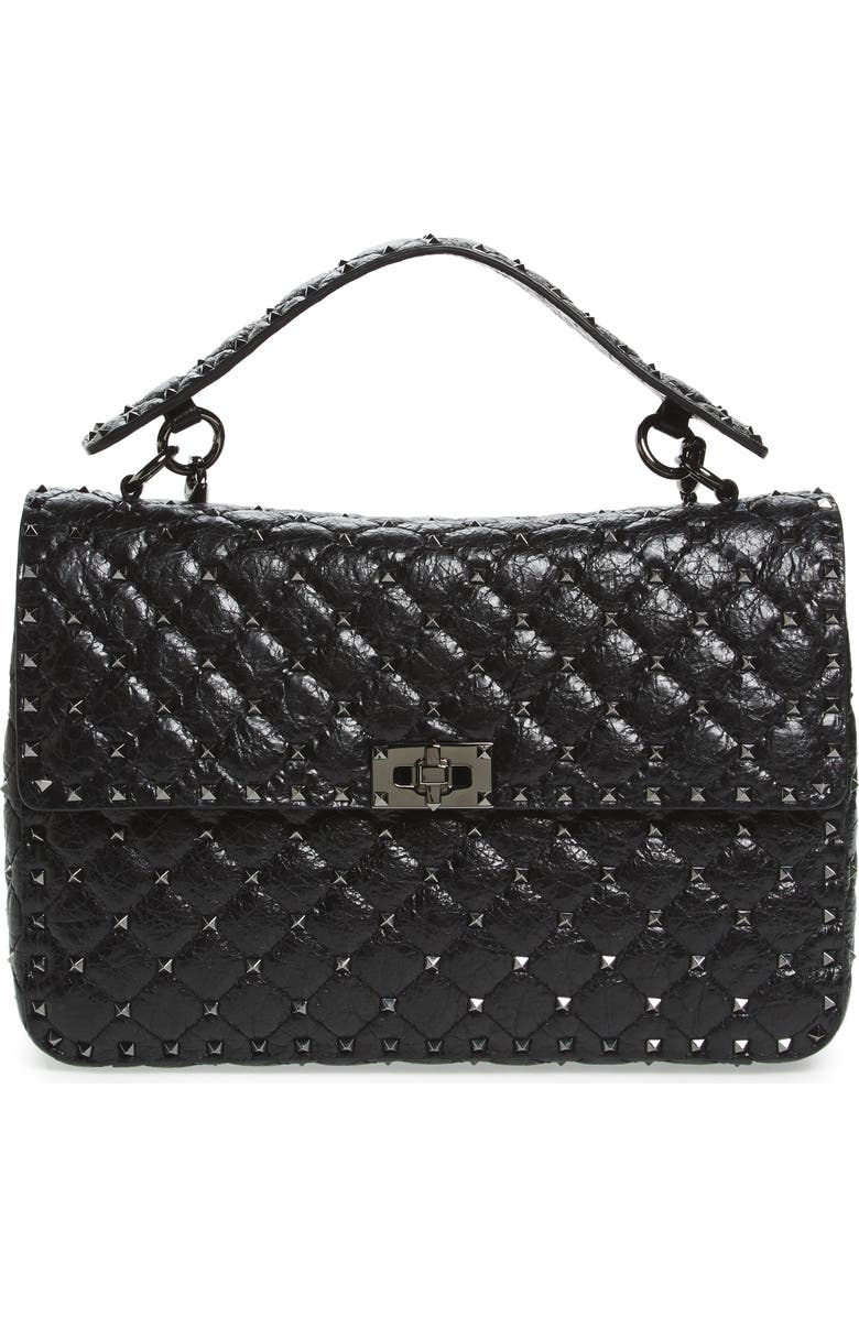 Valentino Garavani Rockstud Leather Top Handle Satchel, Main, color,