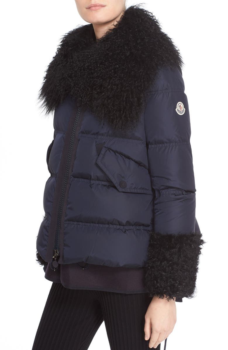 Moncler 'Amelie' Water-Resistant Down Coat with Genuine Mongolian & Genuine Kalgan Lamb Fur Trim, Alternate, color,