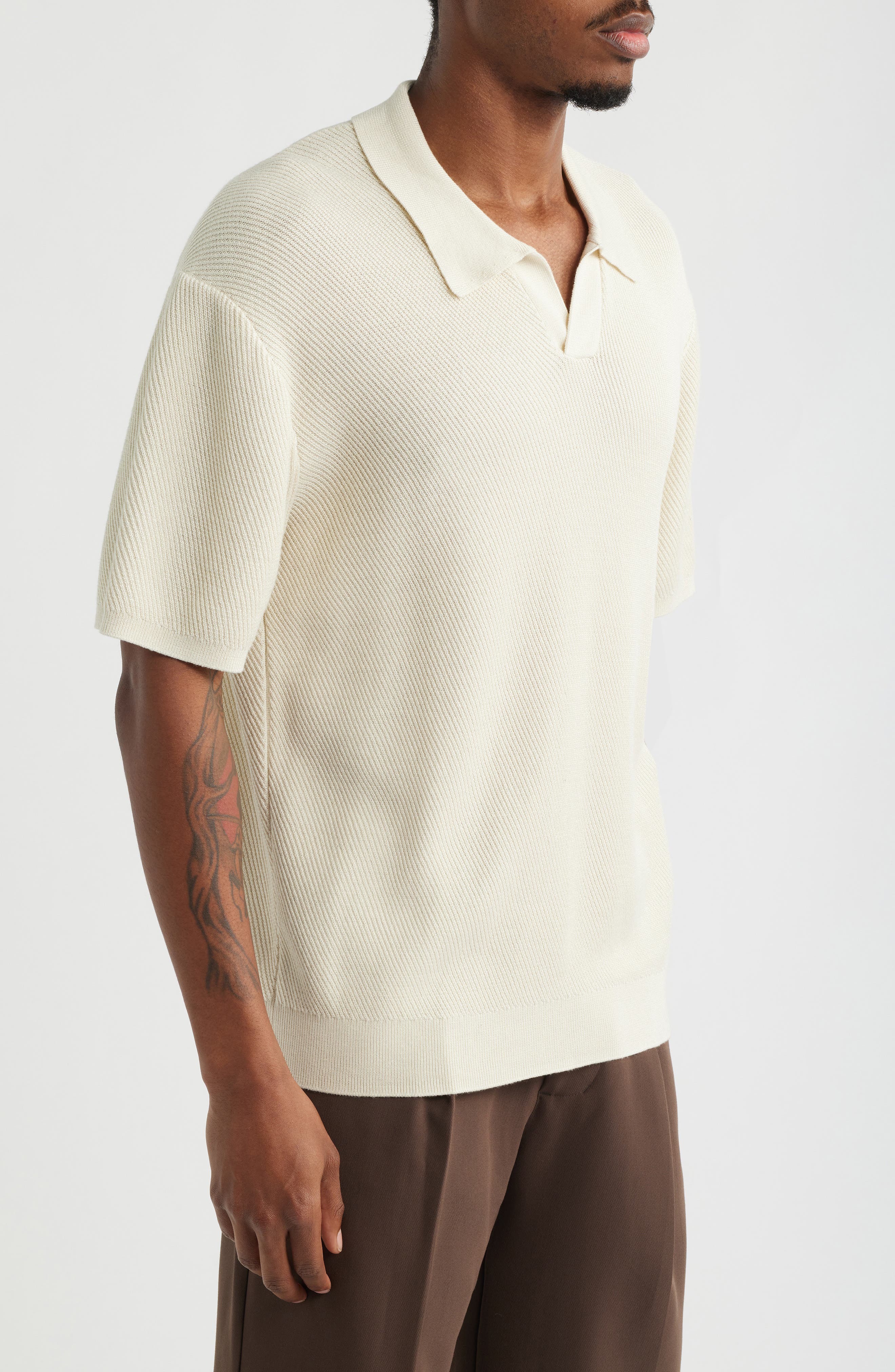 Open Edit Diagonal Stitch Short Sleeve Polo Sweater (Men) | Nordstrom