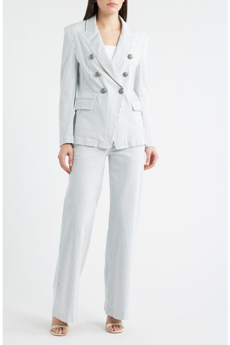 Cera Stripe Stretch Cotton Twill Double Breasted Jacket, Alternate, color, IVORY MULTI