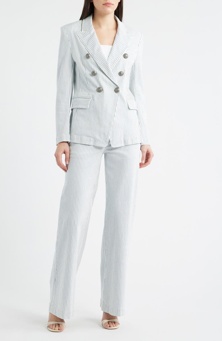 KOBI HALPERIN Cera Stripe Stretch Cotton Twill Double Breasted Jacket, Alternate, color, Ivory Multi