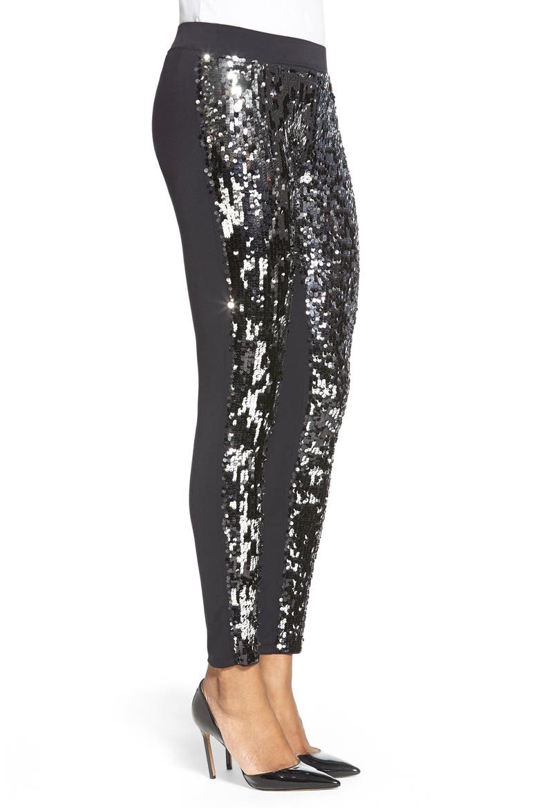 Sequin Front Leggings, Alternate, color, BLACK/SILVER