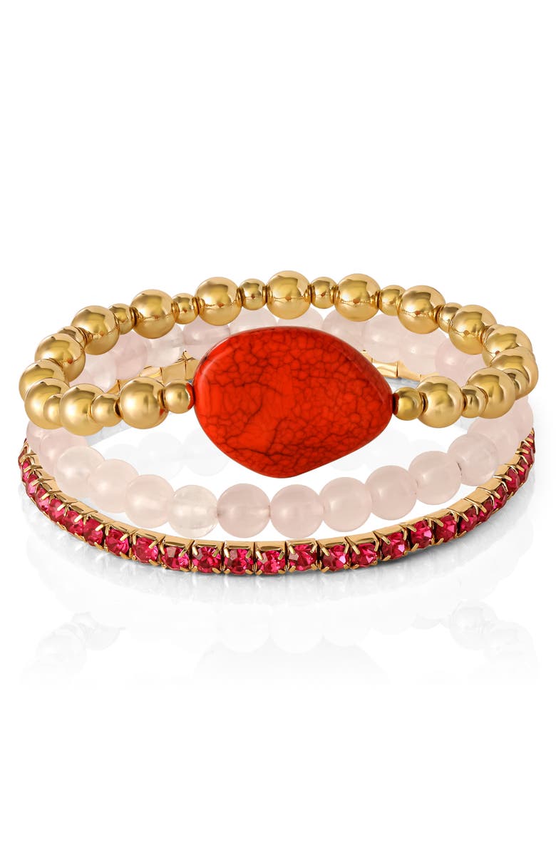 Jessica Simpson 3-Piece Beaded Stretch Bracelet Set, Alternate, color, Gold, Red