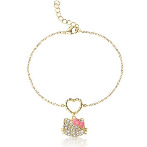 Hello Kitty Pave Heart Charm Bracelet In Gold