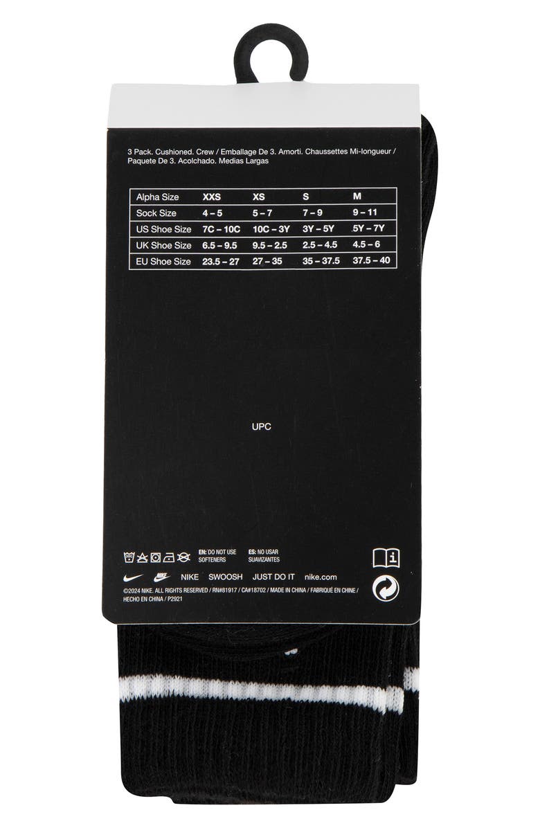 Nike Kids' 3-Pack Futura Cushioned Crew Socks, Alternate, color, Black