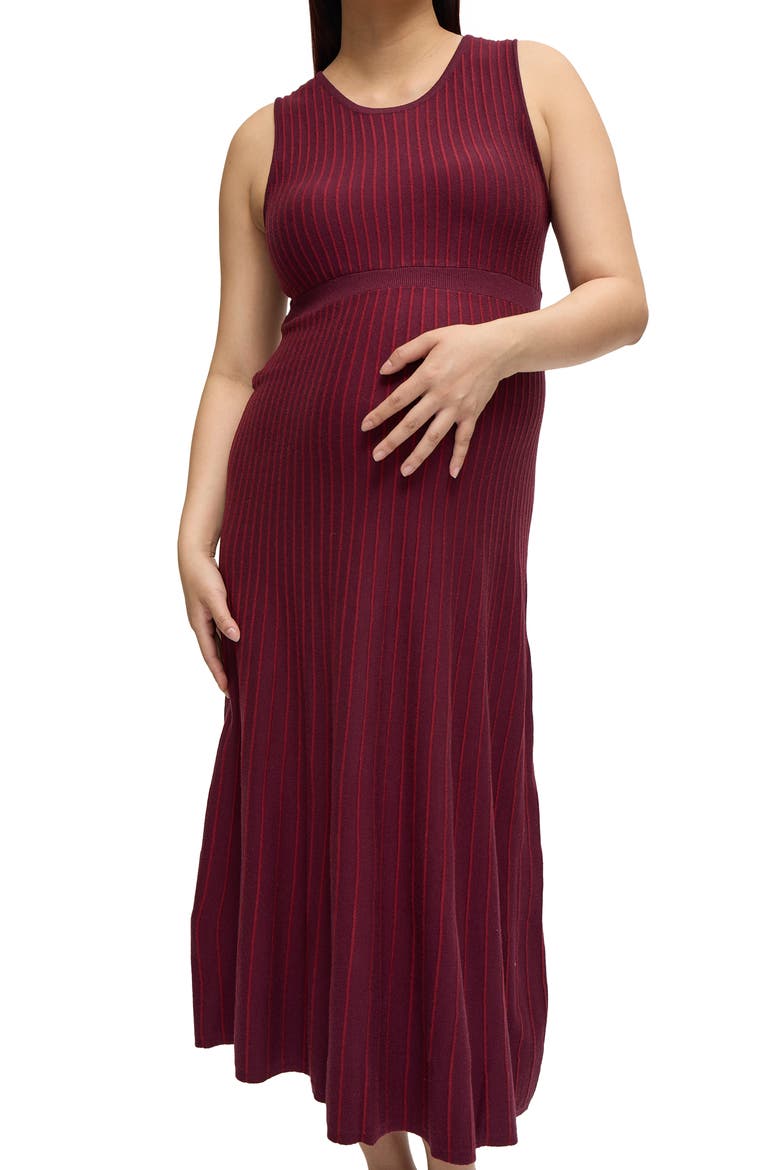 The All-Access Stripe Sweater Midi Maternity Dress, Alternate, color, Fig/Berry