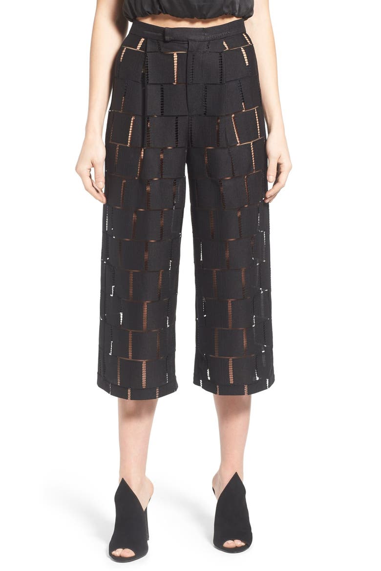 'Grid Lace' High Rise Crop Pants, Main, color, BLACK