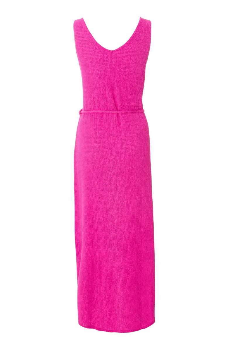 QUIZ V Neck Maxi Dress With Tie Belt Detail, Alternate, color, Magenta