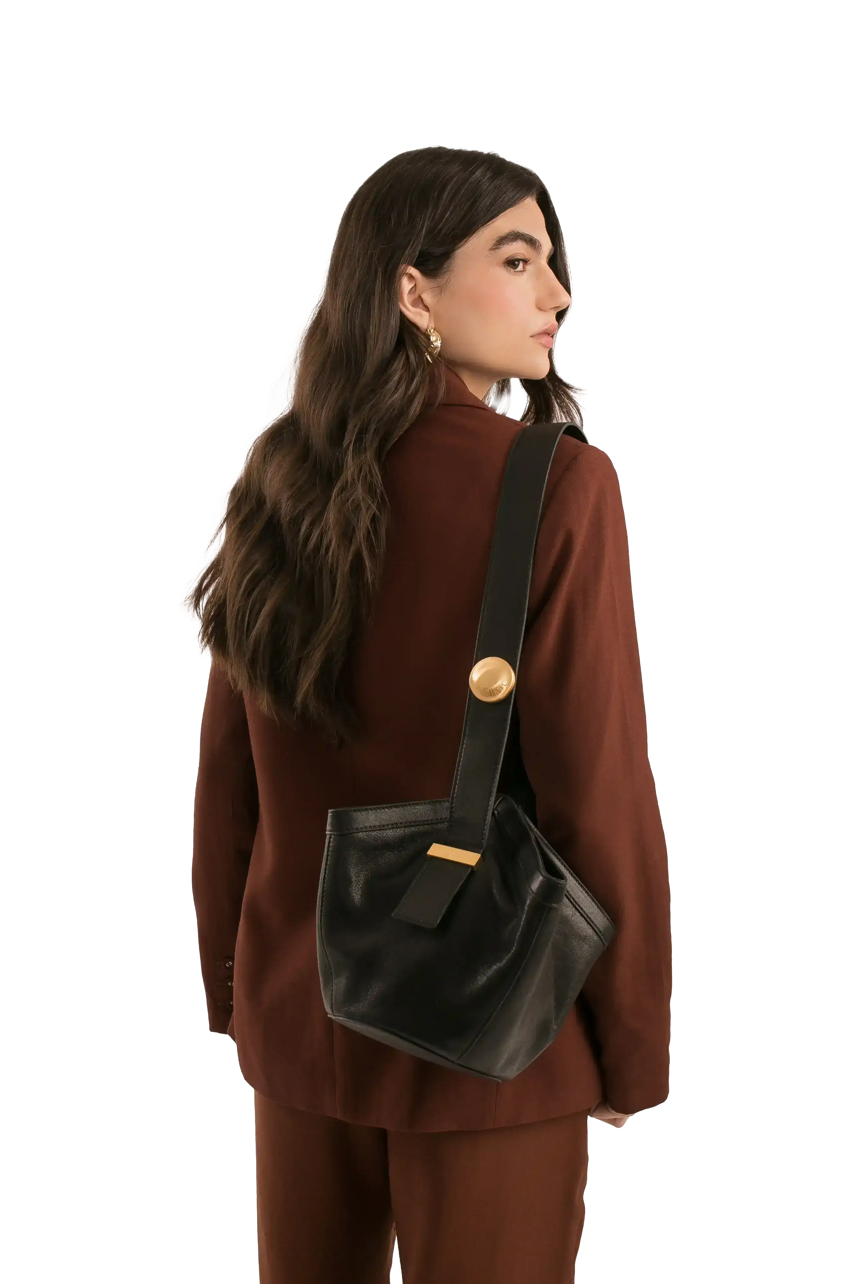 Esthera 1111AM Leather Shoulder Bag, Alternate, color, Black
