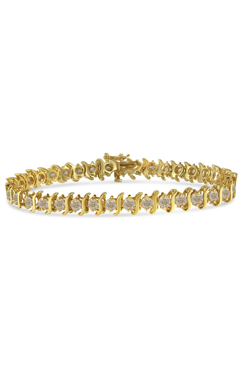 10K Yellow Gold Plated Silver 7.0 cttw 2-Prong Set Diamond "S" Link Bracelet, Main, color, Yellow