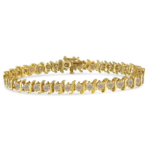 10K Yellow Gold Plated Silver 7.0 cttw 2-Prong Set Diamond "S" Link Bracelet
