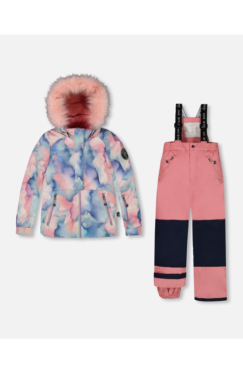 Deux par Deux Girl's Two Piece Snowsuit Printed Pastel Watercolor And Dusty Pink, Main, color, 