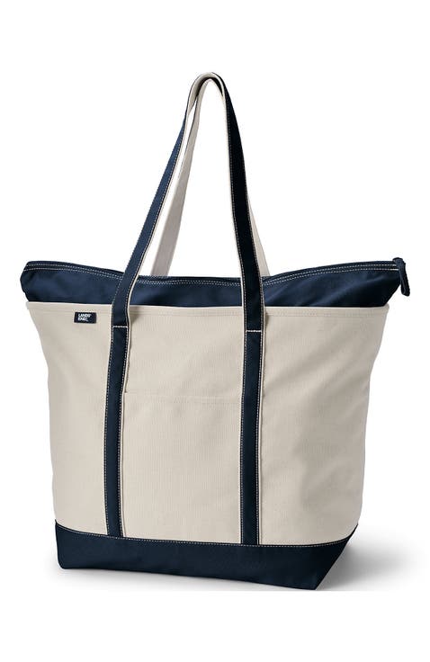 Land’s end tote bag made in USA Lands' End Zip Top Canvas Tote Bag, Natural/Heritage Red