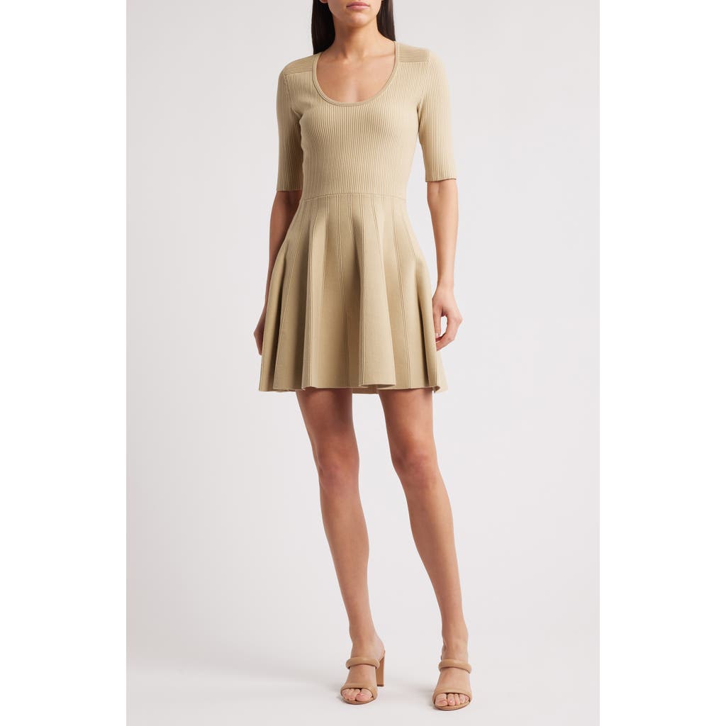 Hugo Boss Boss Frankina Rib Fit & Flare Dress In Medium Beige