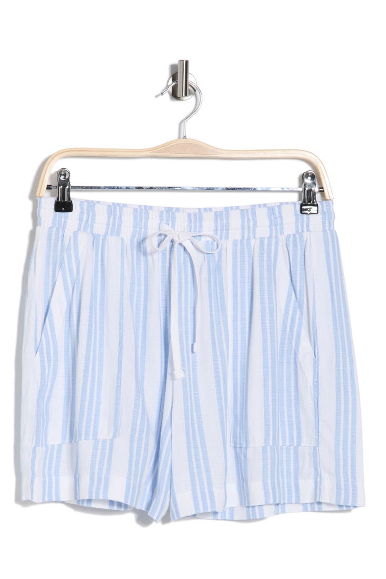 Marseille Linen Blend Drawstring Shorts, Alternate, color, STEEL BLUE/ WHITE