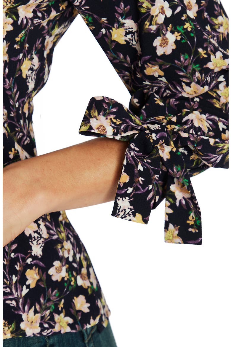 Botanic Charm Floral Tie Sleeve Blouse, Alternate, color, CAVIAR