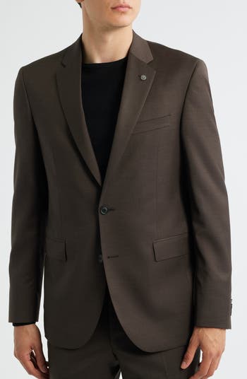 Ross Slim Fit Solid Brown Stretch Wool Suit