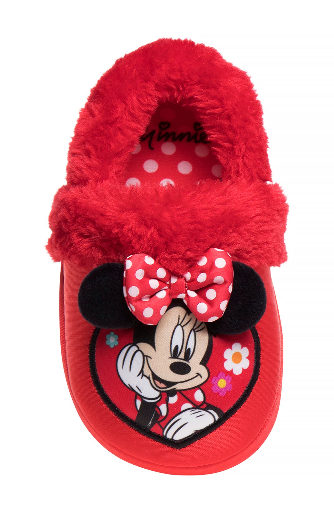 JOSMO Minnie Mouse Faux Fur Trimmed Slipper, Alternate, color, Red