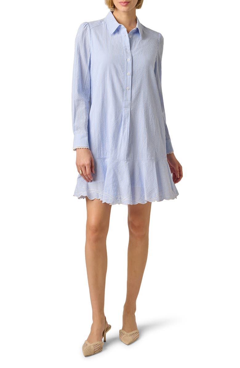 Adrianna Papell Hailey Stripe Button-Up Shift Shirtdress, Main, color, Blue/ White
