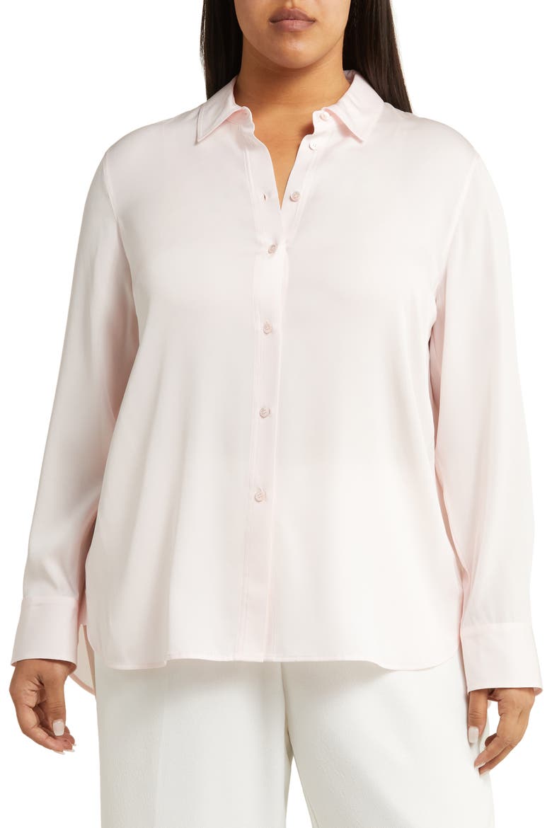 Stretch Silk Button-Up Shirt, Main, color, ROSEWATER