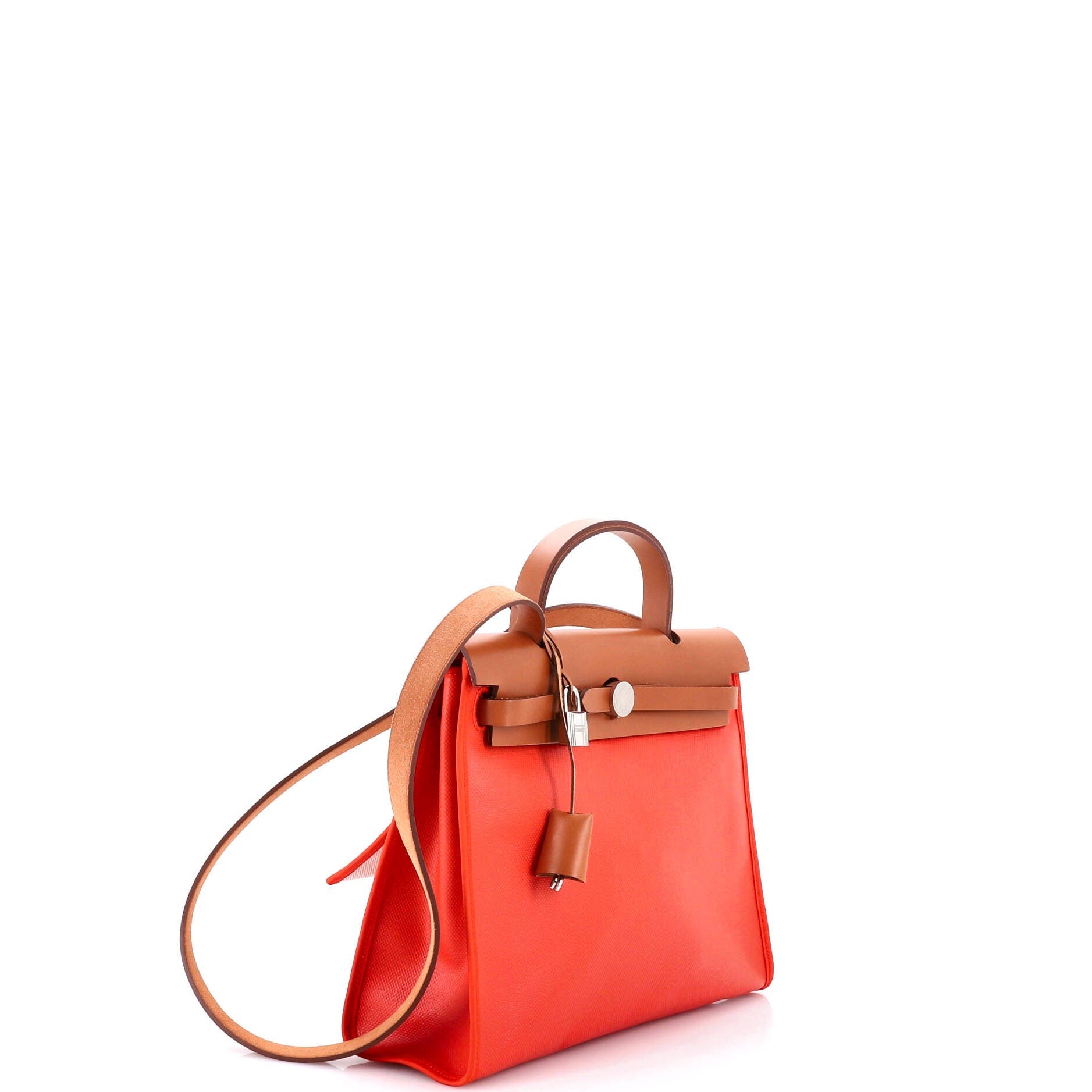 Pre-Owned Hermes Herbag Zip Berline Vache Canvas and Leather 31, Alternate, color, Orange Mecano