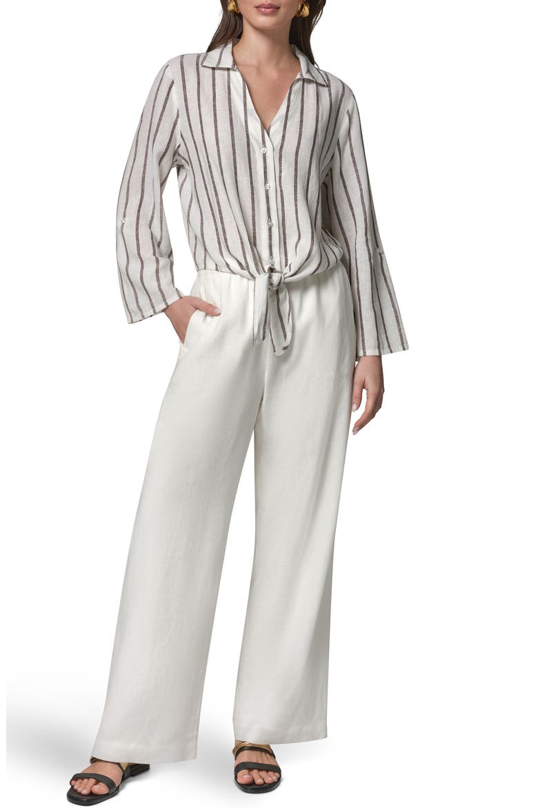 Yarn Dye Stripe Crop Linen Blend Button-Up Shirt, Alternate, color, CREAM/ CANY
