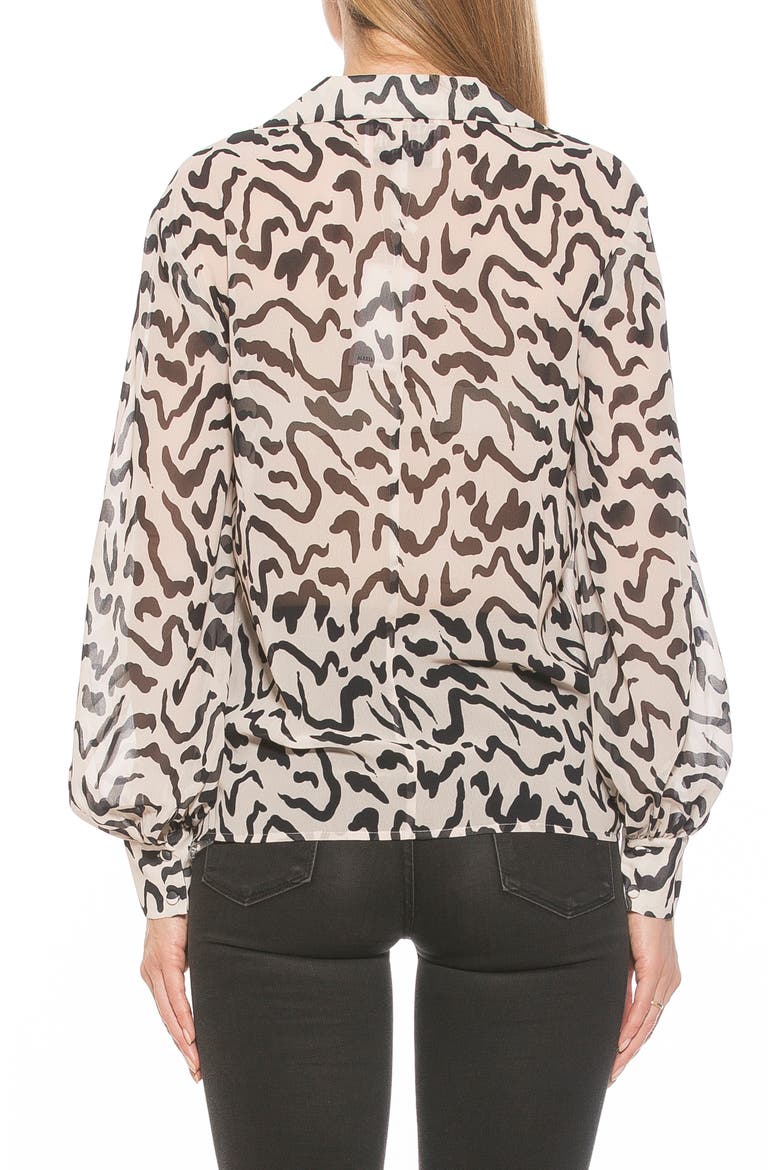 Mila Long Sleeve Chiffon Blouse, Alternate, color, B/ W ABSTRACT