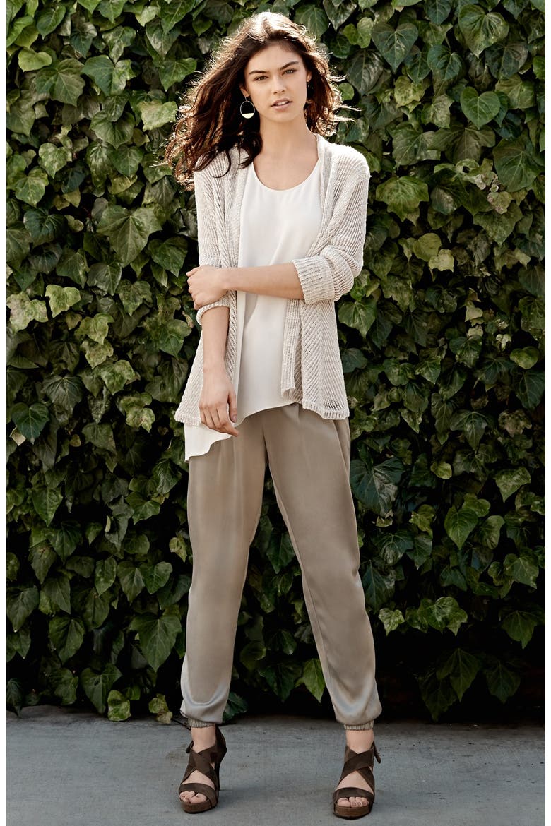 Silk Charmeuse Drawstring Ankle Pants, Alternate, color, STONE