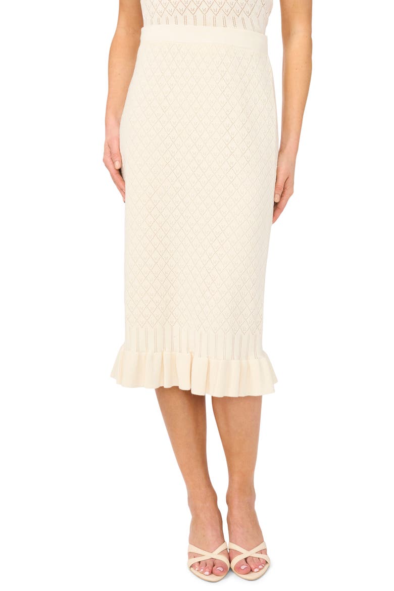 Flounce Hem Pointelle Cotton Knit Skirt, Main, color, PURE WHITE