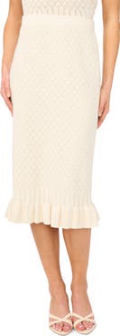 CeCe Flounce Hem Pointelle Cotton Knit Skirt