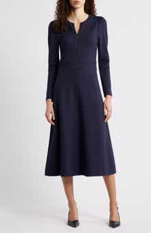 Caslon® Half-Zip Long Sleeve Ponte Midi Dress