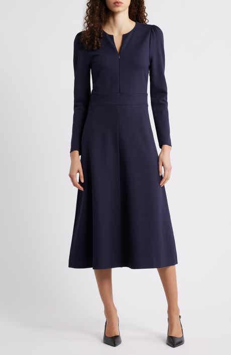 Caslon® Half-Zip Long Sleeve Ponte Midi Dress