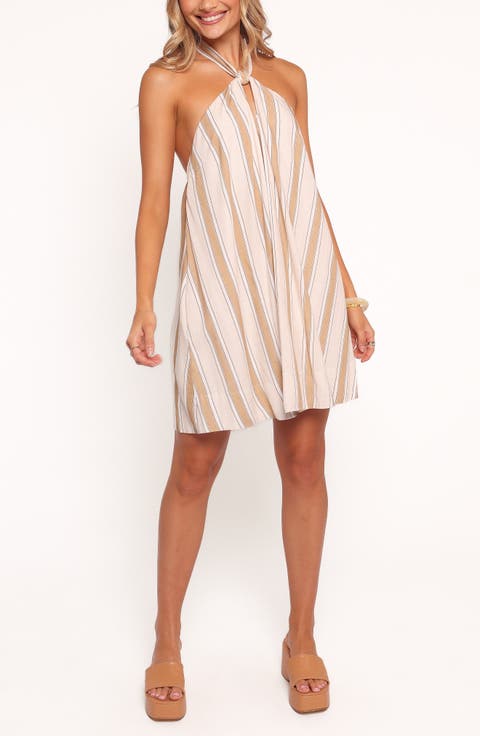 Callista Stripe Cotton Halter Minidress