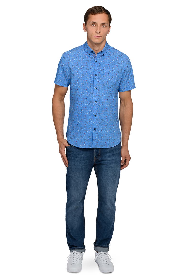 Paisley Woven Short Sleeve Basic, Alternate, color, MED BLUE