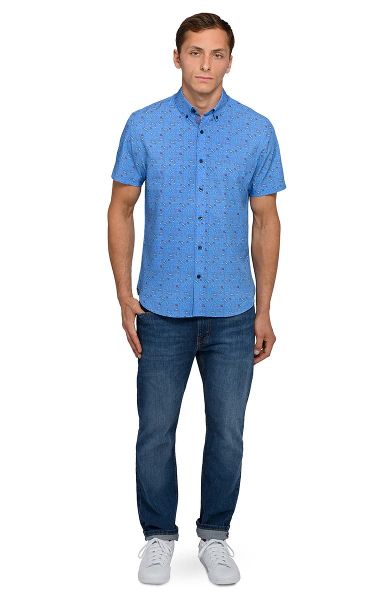 CONSTRUCT Paisley Woven Short Sleeve Basic, Alternate, color, Med Blue