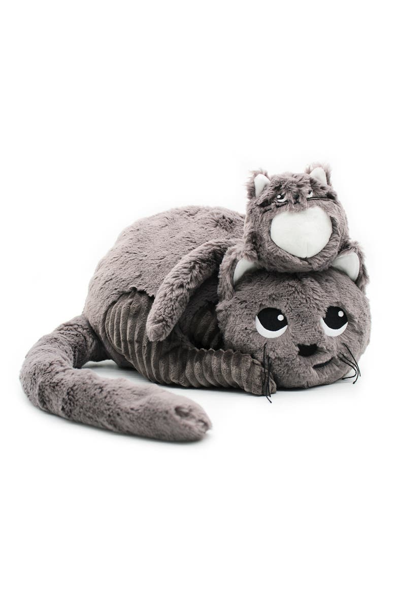 Les Ptipotos Cat Mom & Her Baby - Secret Keeper Plush Toy, Eco-Friendly, Soft & Washable, Main, color, Grey