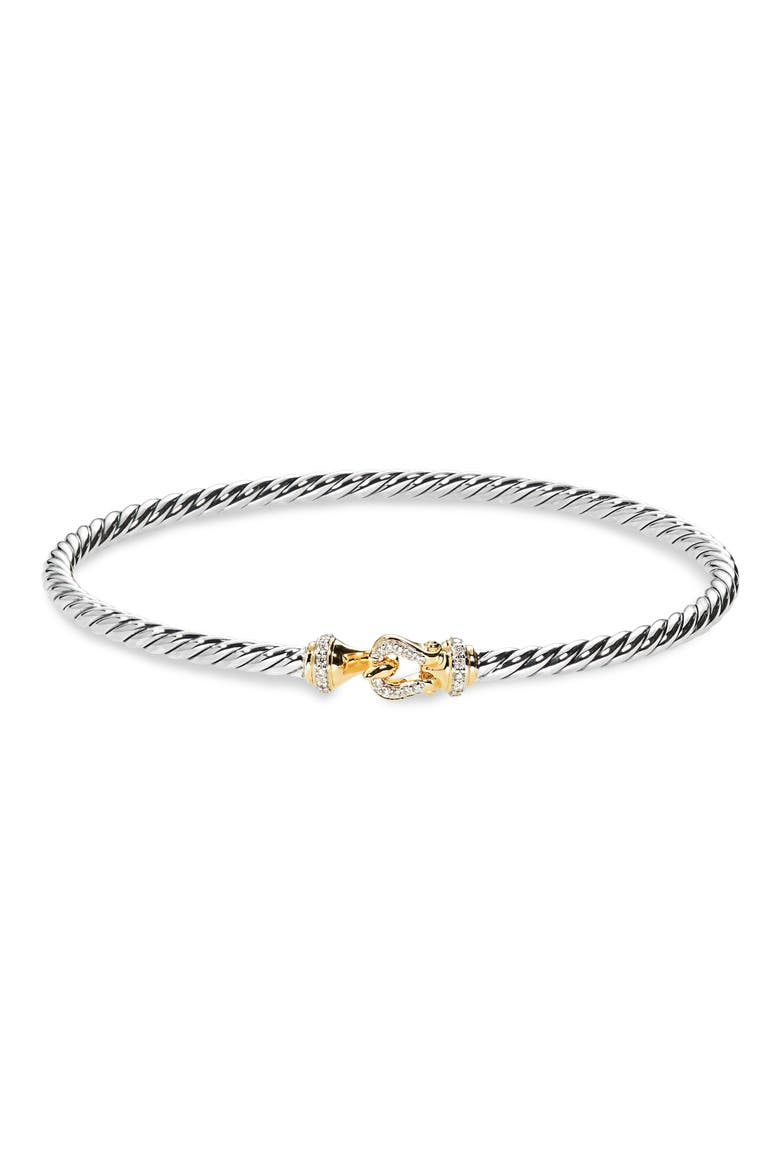 Buckle Classic Cable Bracelet in Sterling Silver with 18K Yellow Gold & Diamonds, Main, color, SILVER