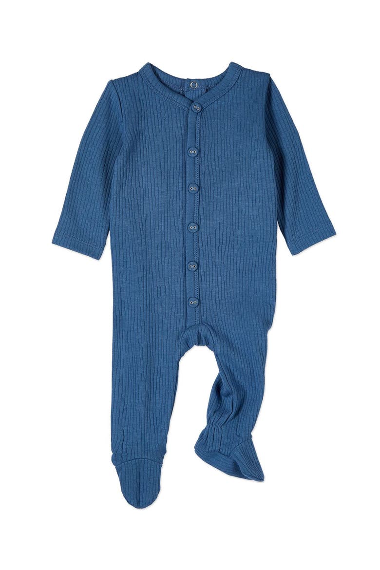 Solid Color Ribbed Cotton Blend Button-Down Footie, Main, color, Deep Water