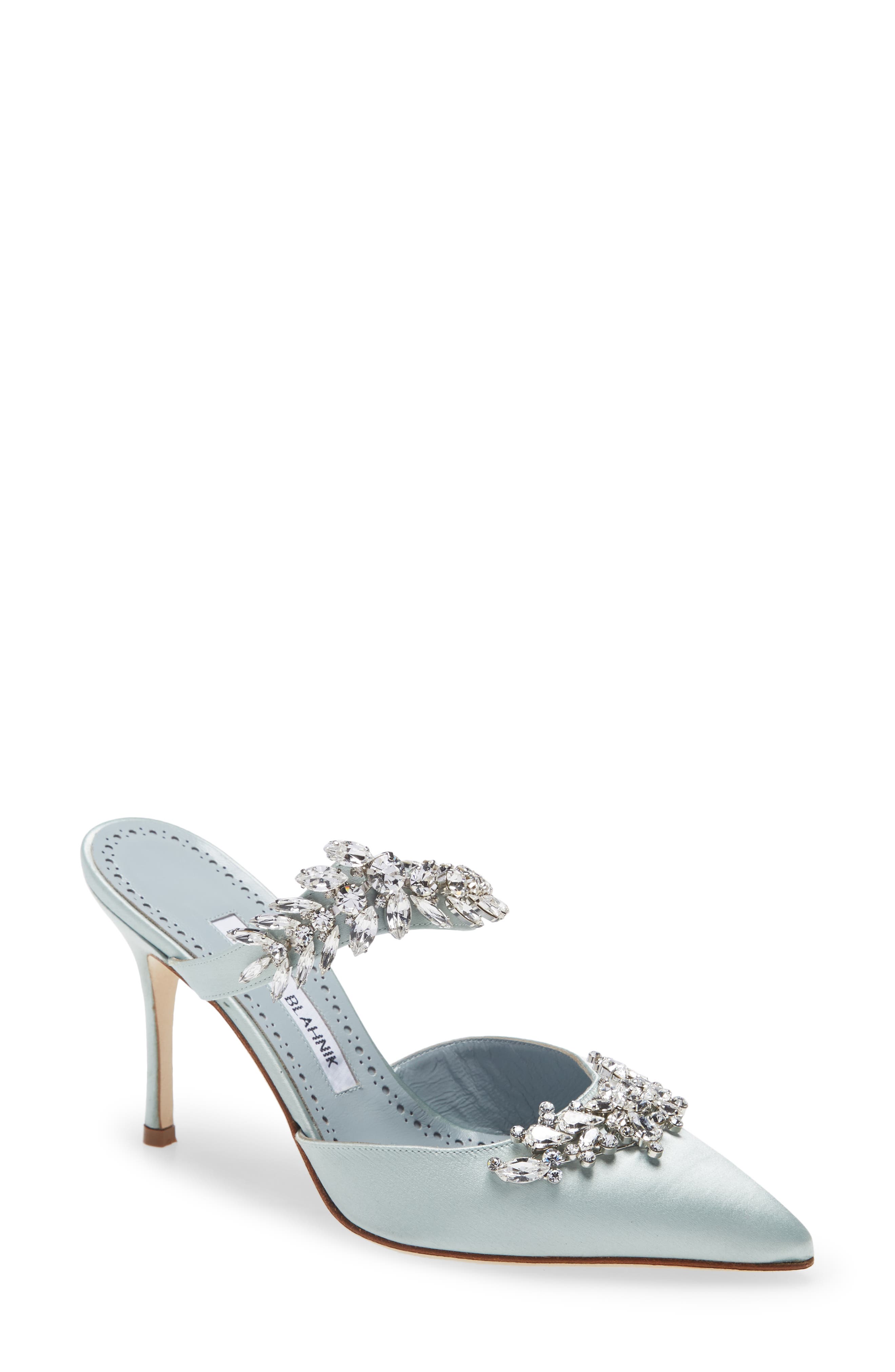 Manolo Blahnik Lurum Crystal Leaf Pointed Toe Mule, Main, color, 