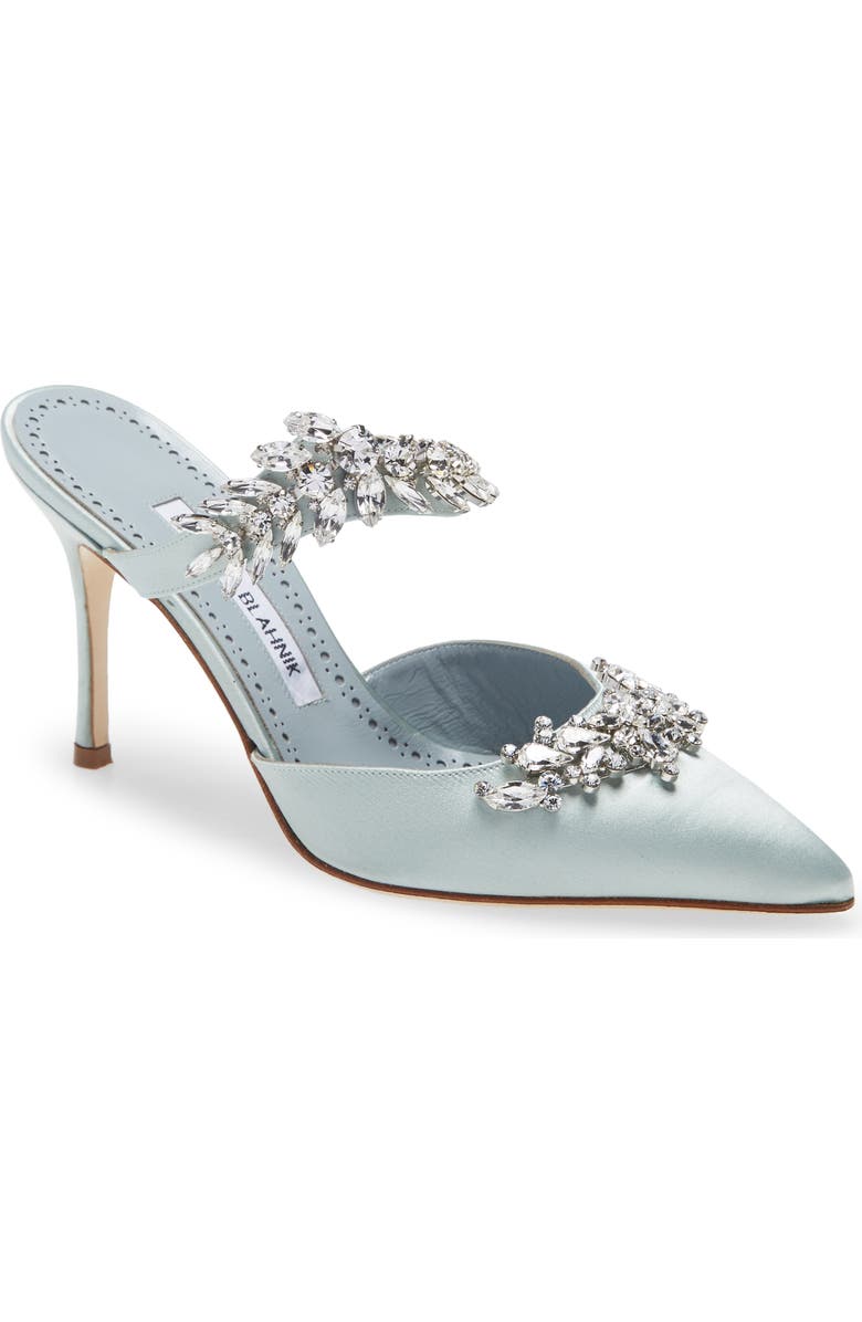 Manolo Blahnik Lurum Crystal Leaf Pointed Toe Mule, Main, color,