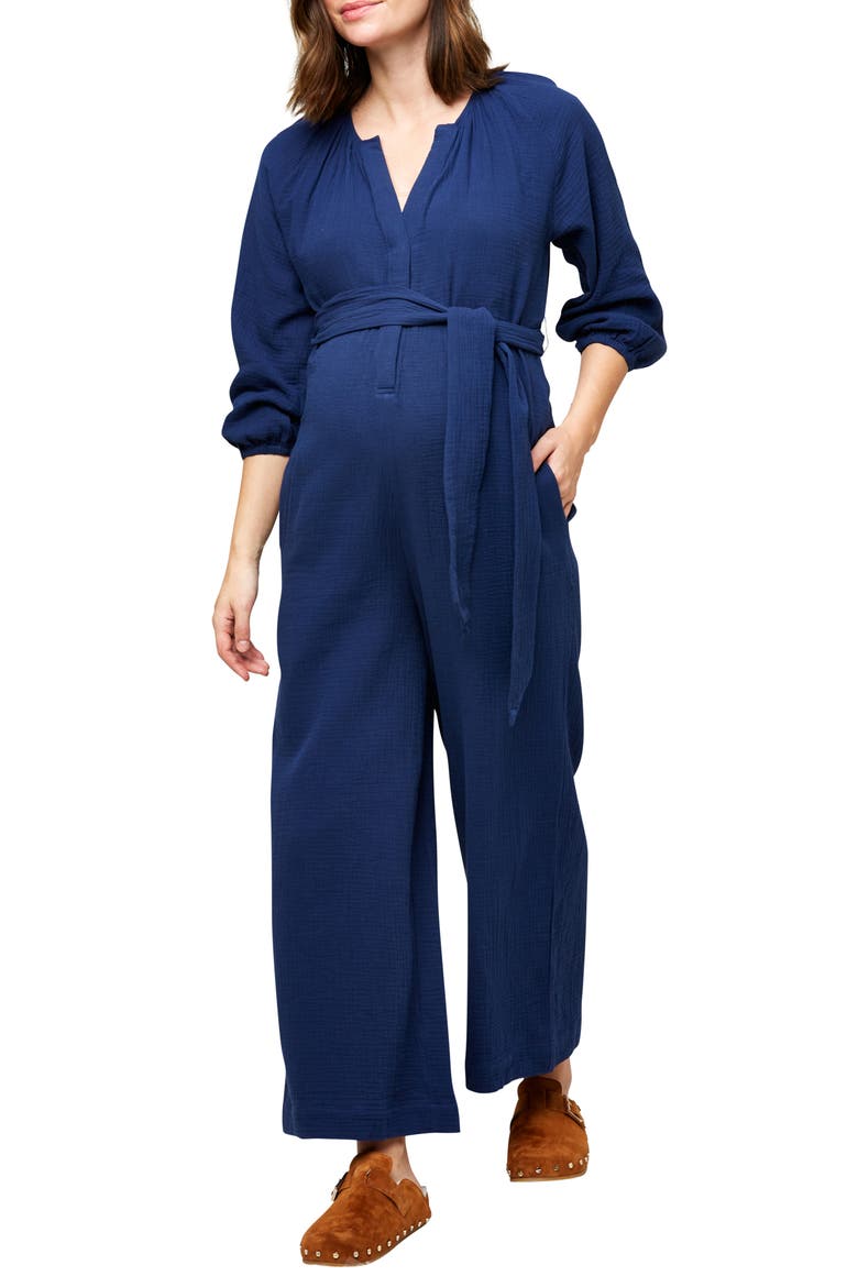 Alma Maternity/Nursing Jumpsuit, Alternate, color, NAVY