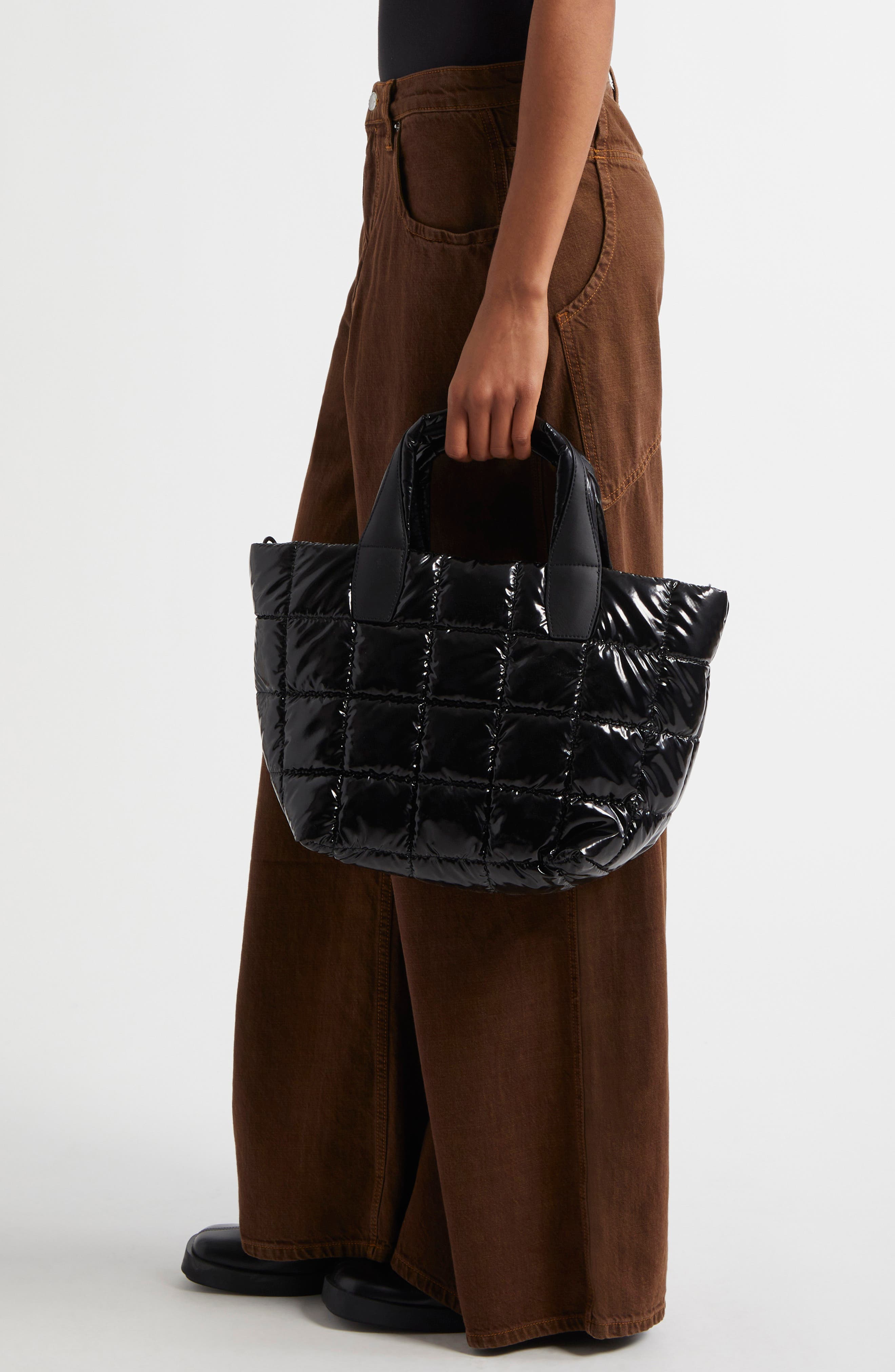 VeeCollective Small Porter Water Resistant Quilted Recycled Nylon Tote, Alternate, color, Black Vinyl