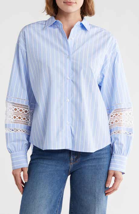 French Connection Oversize Lace Trim Button-Up Shirt
