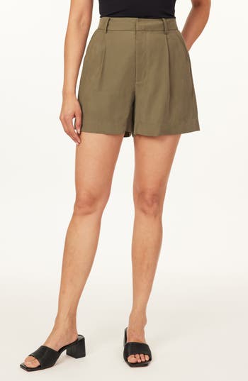 Scotch & Soda Pleated Front Washed Twill Shorts In Green