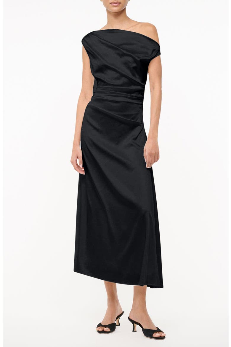 Phare Stretch Silk One-Shoulder Dress, Main, color, BLACK