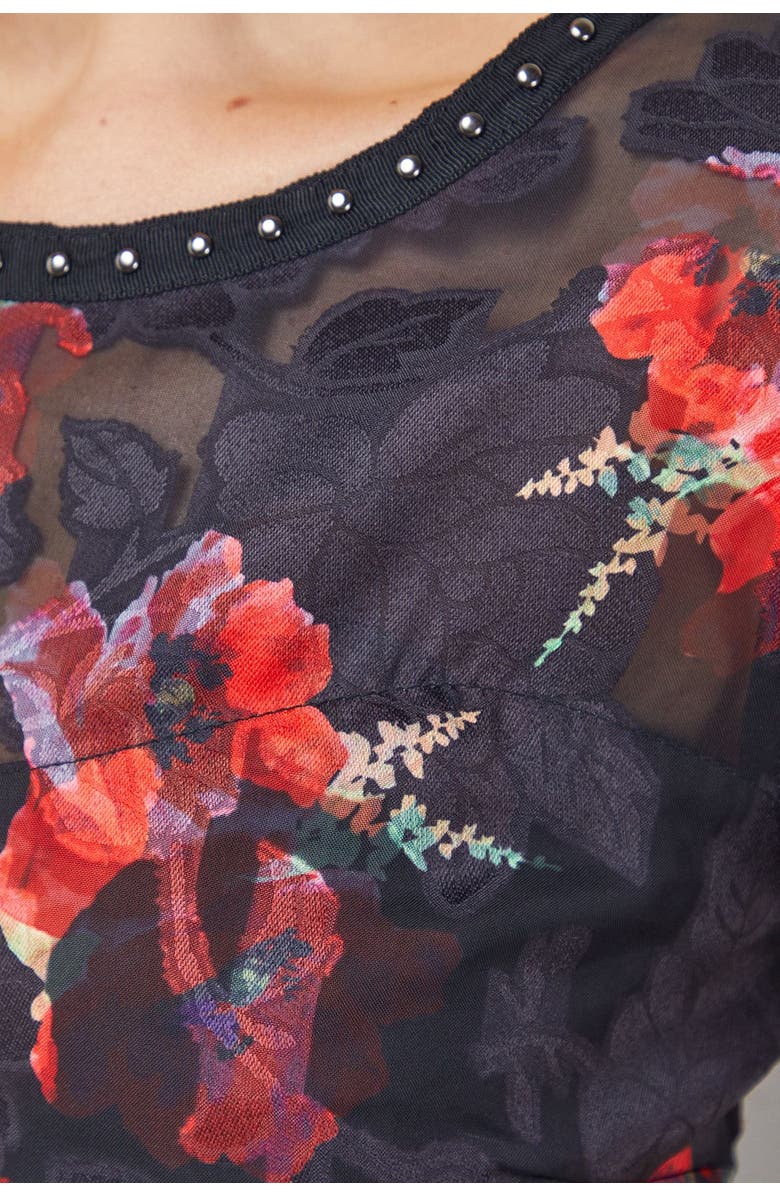 Oasis Floral Stud Trim Puff Sleeve Midi Dress, Alternate, color, Floral