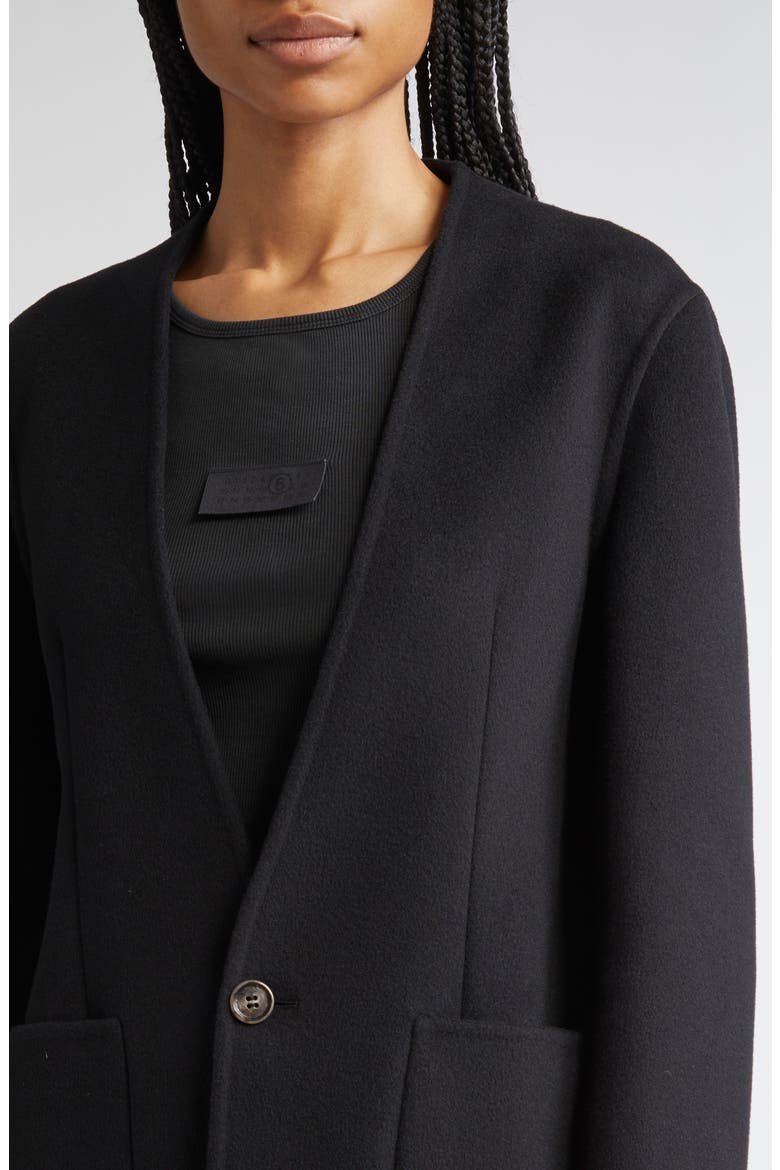 Collarless Single Breasted Virgin Wool Blazer, Alternate, color, BLACK