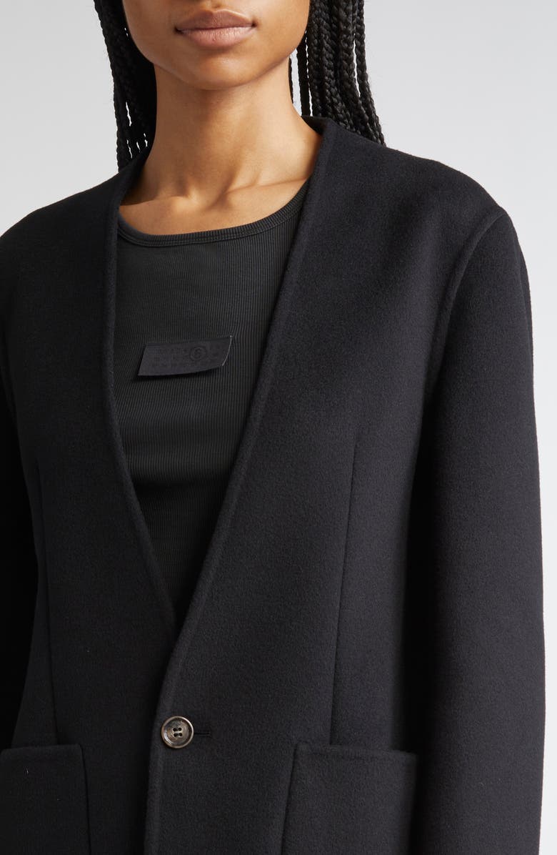 MM6 Maison Margiela Collarless Single Breasted Virgin Wool Blazer, Alternate, color, Black